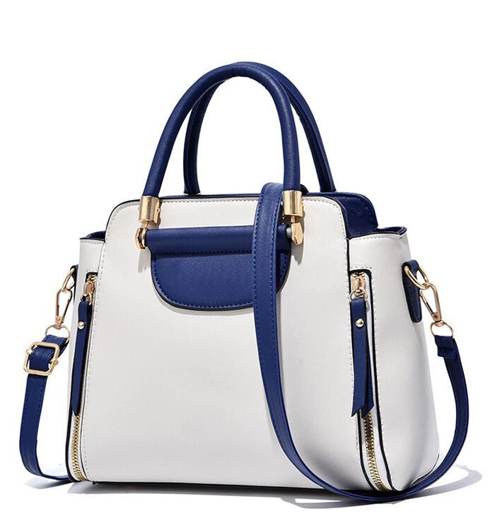Blue and White colour Leather Hand Bags for Daily Use